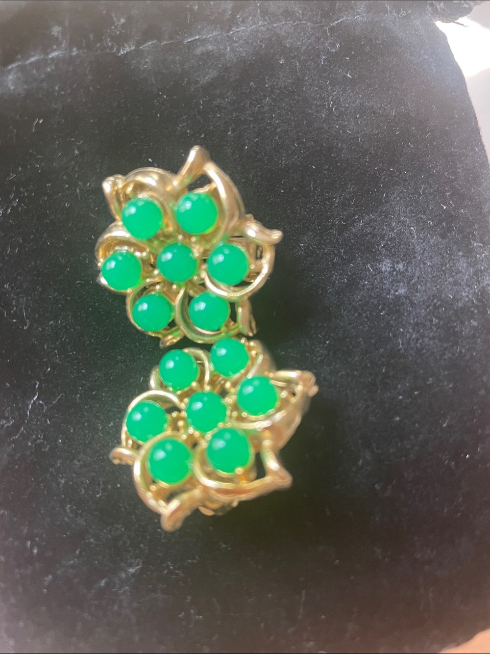 Vintage Celebrity Gold-Tone Earrings with Bright Green Cabochons